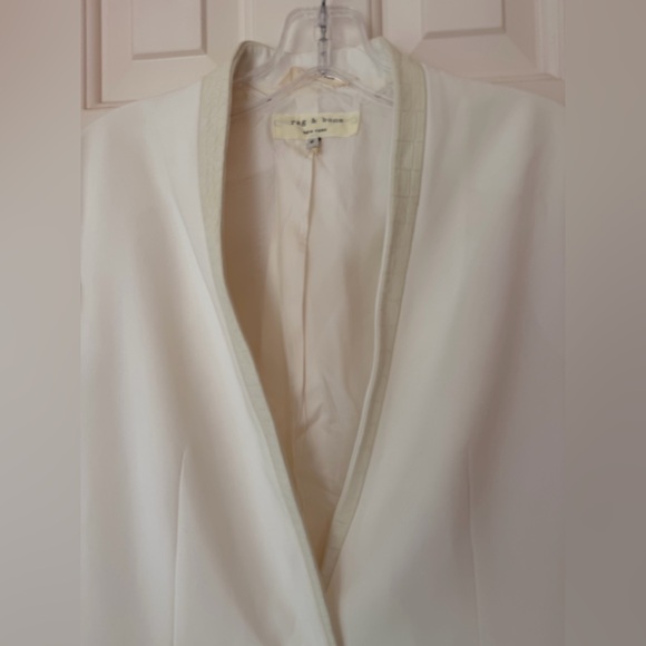 Rag and Bone White Pascal Blazer with Leather Trim on pockets and lapel. Sz 6 - Picture 4 of 14